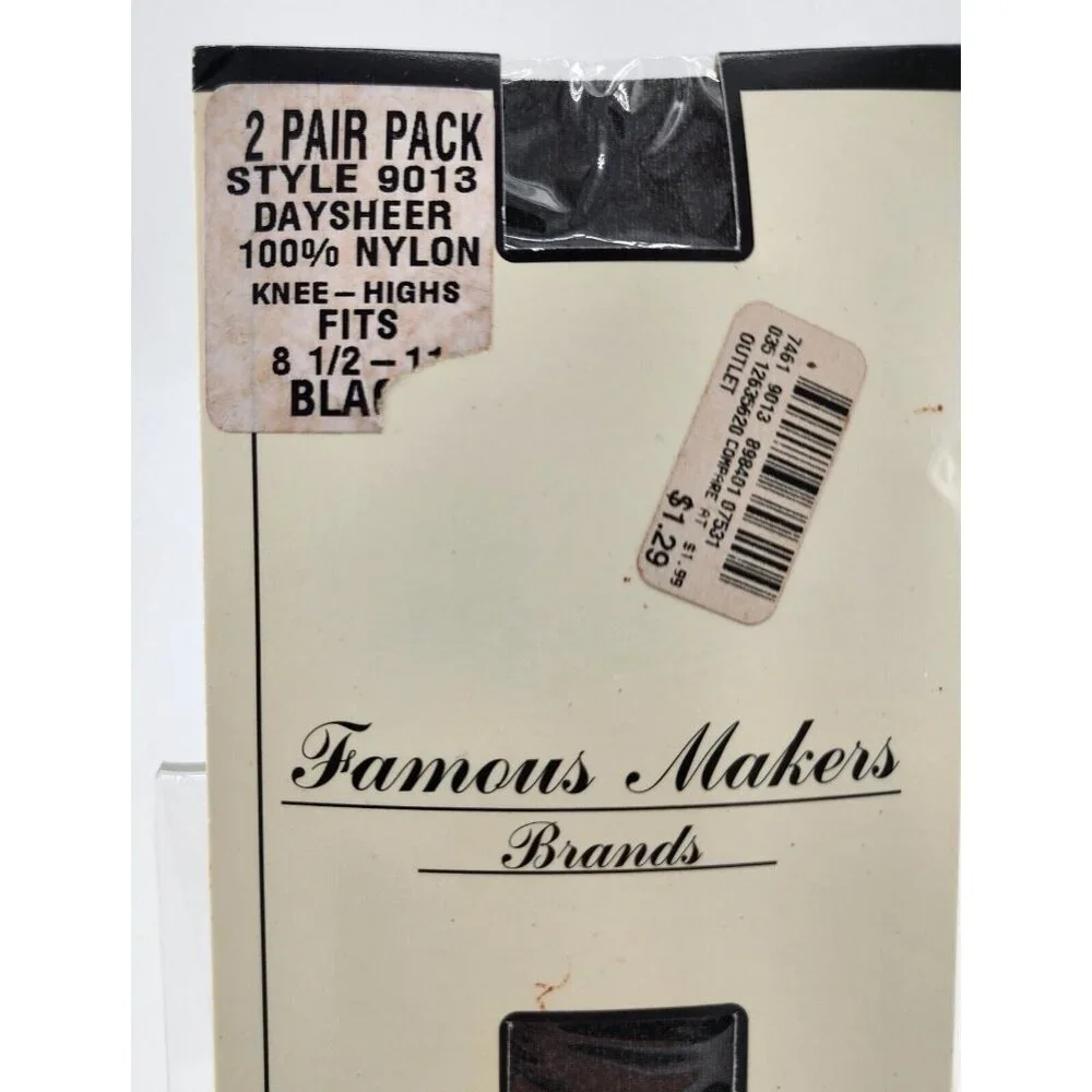 2 Pair Pack Famous Makers Brands Day Sheer Knee Highs Nylon Black Fits 8.5-11‎